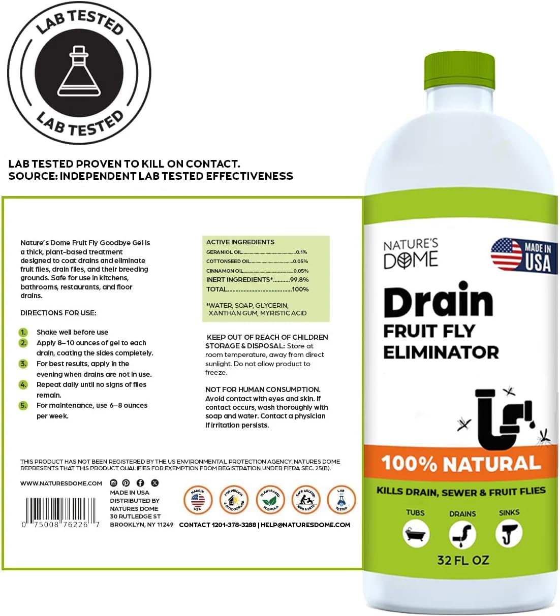 Drain Fly & Fruit Fly Gel Treatment for Sinks & Drains, 32 oz