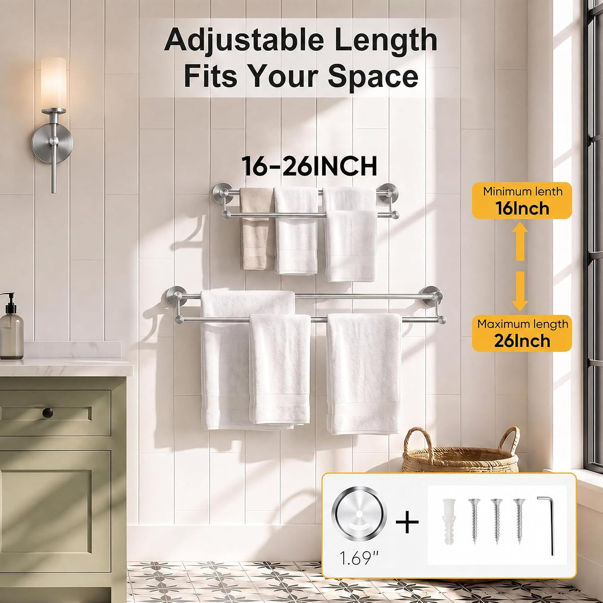 Double Towel Bar Towel Rack for Bathroom Wall Mounted Brushed Nickel