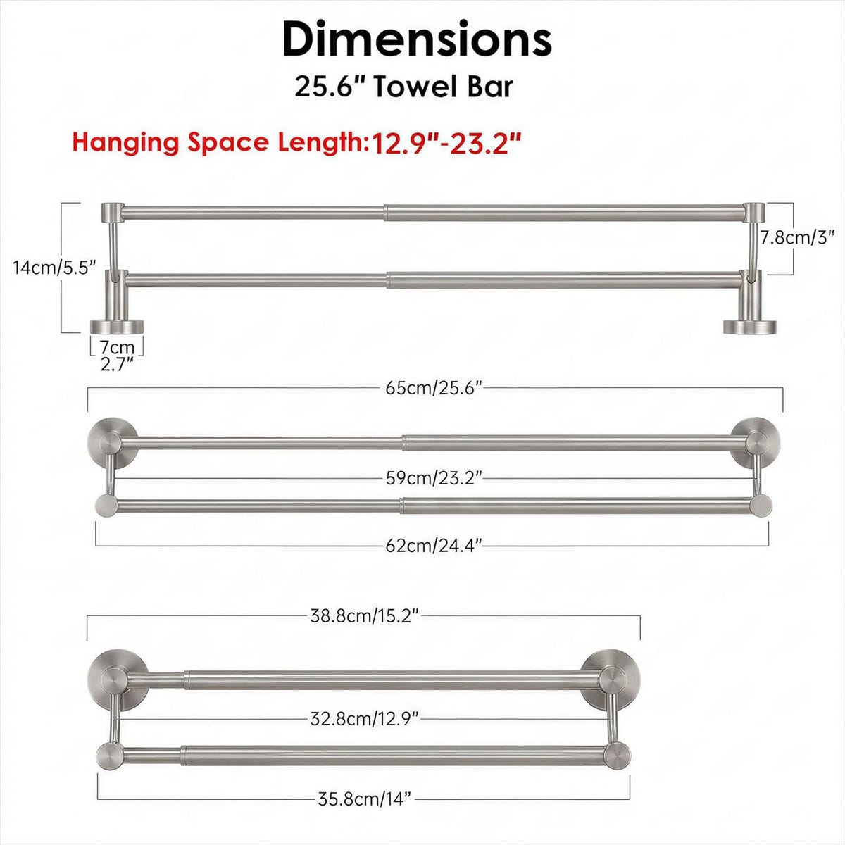 Double Towel Bar Towel Rack for Bathroom Wall Mounted Brushed Nickel