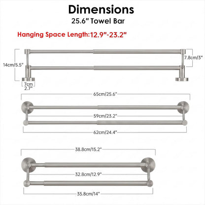 Double Towel Bar Towel Rack for Bathroom Wall Mounted Brushed Nickel