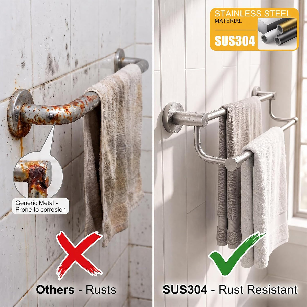 Double Towel Bar Towel Rack for Bathroom Wall Mounted Brushed Nickel