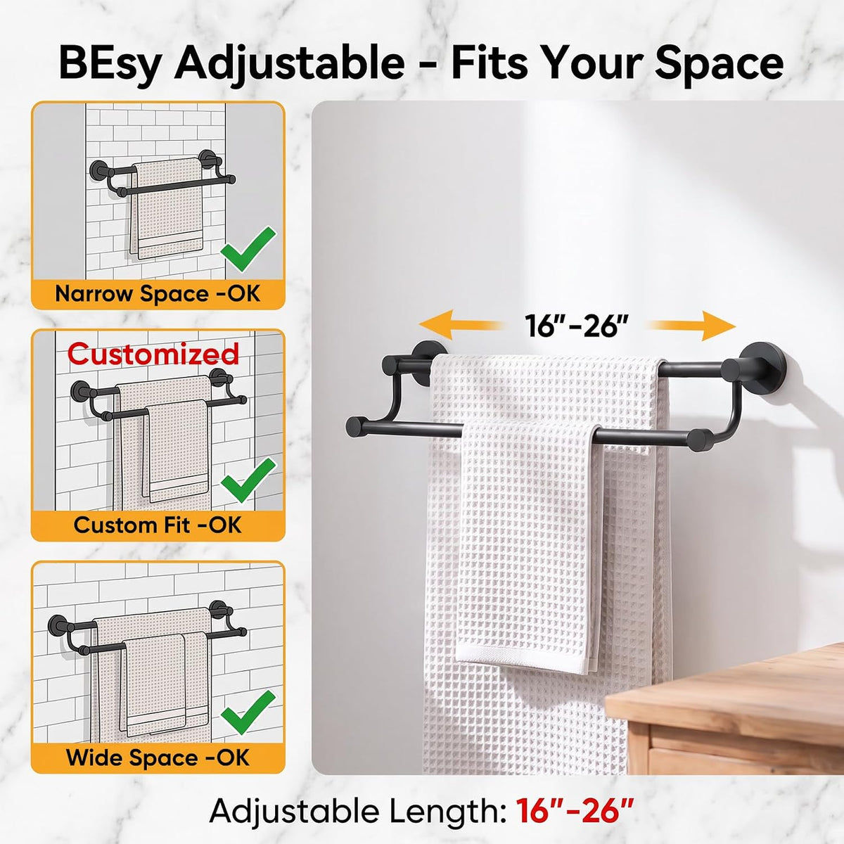 Double Towel Bar Towel Rack for Bathroom Wall Mounted Brushed Nickel