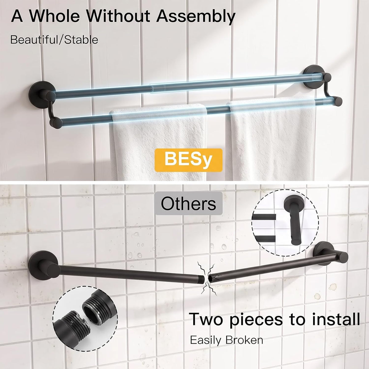 Double Towel Bar Towel Rack for Bathroom Wall Mounted Brushed Nickel