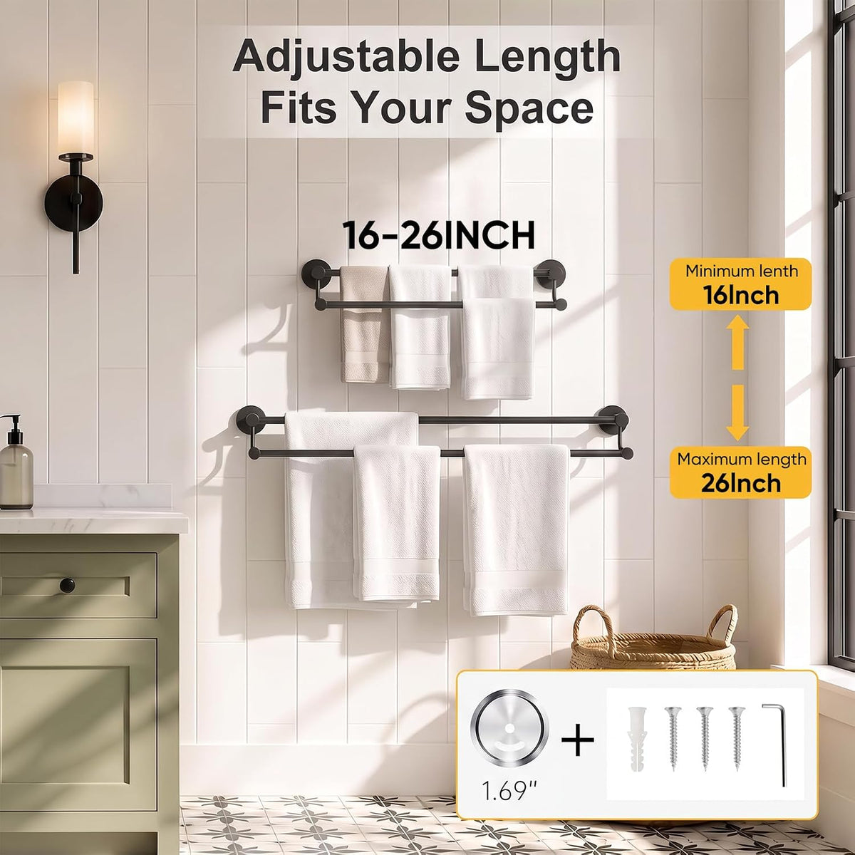 Double Towel Bar Towel Rack for Bathroom Wall Mounted Brushed Nickel