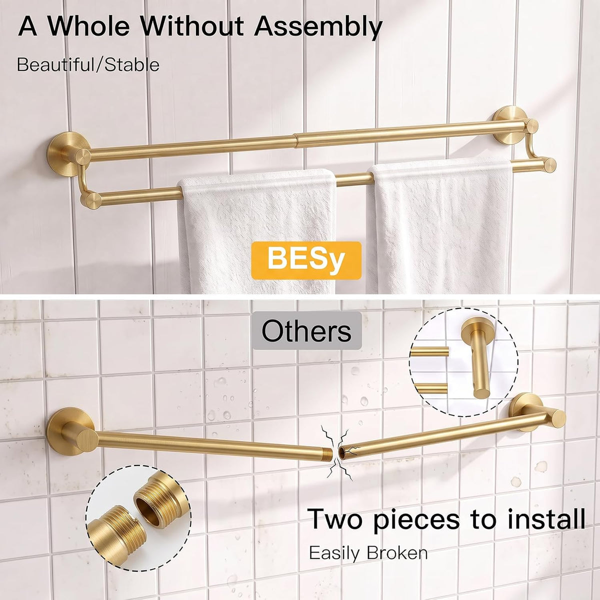 Double Towel Bar Towel Rack for Bathroom Wall Mounted Brushed Nickel