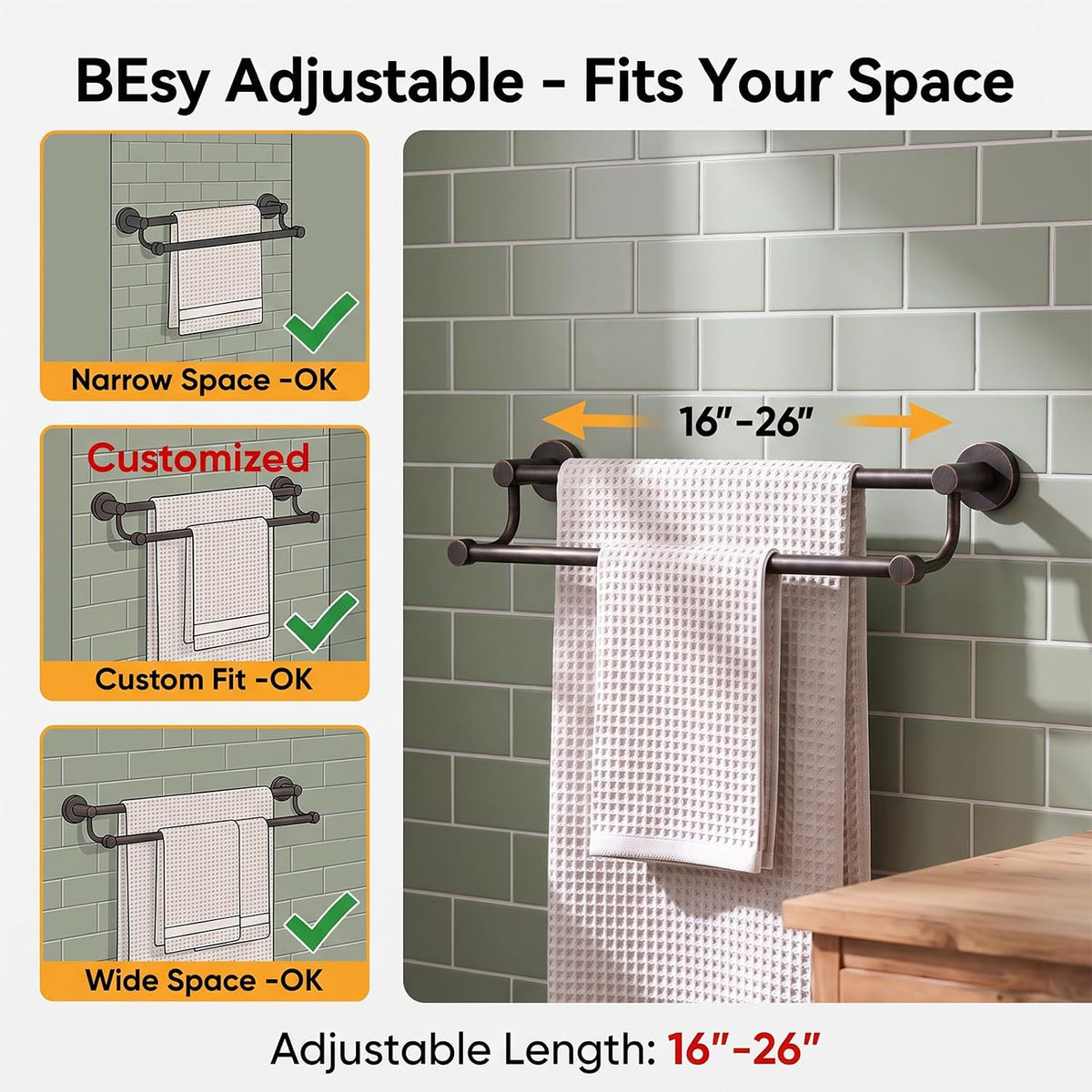 Double Towel Bar Towel Rack for Bathroom Wall Mounted Brushed Nickel