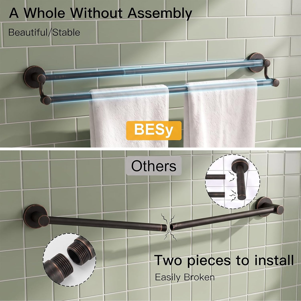 Double Towel Bar Towel Rack for Bathroom Wall Mounted Brushed Nickel
