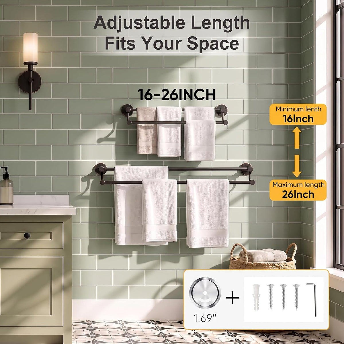 Double Towel Bar Towel Rack for Bathroom Wall Mounted Brushed Nickel