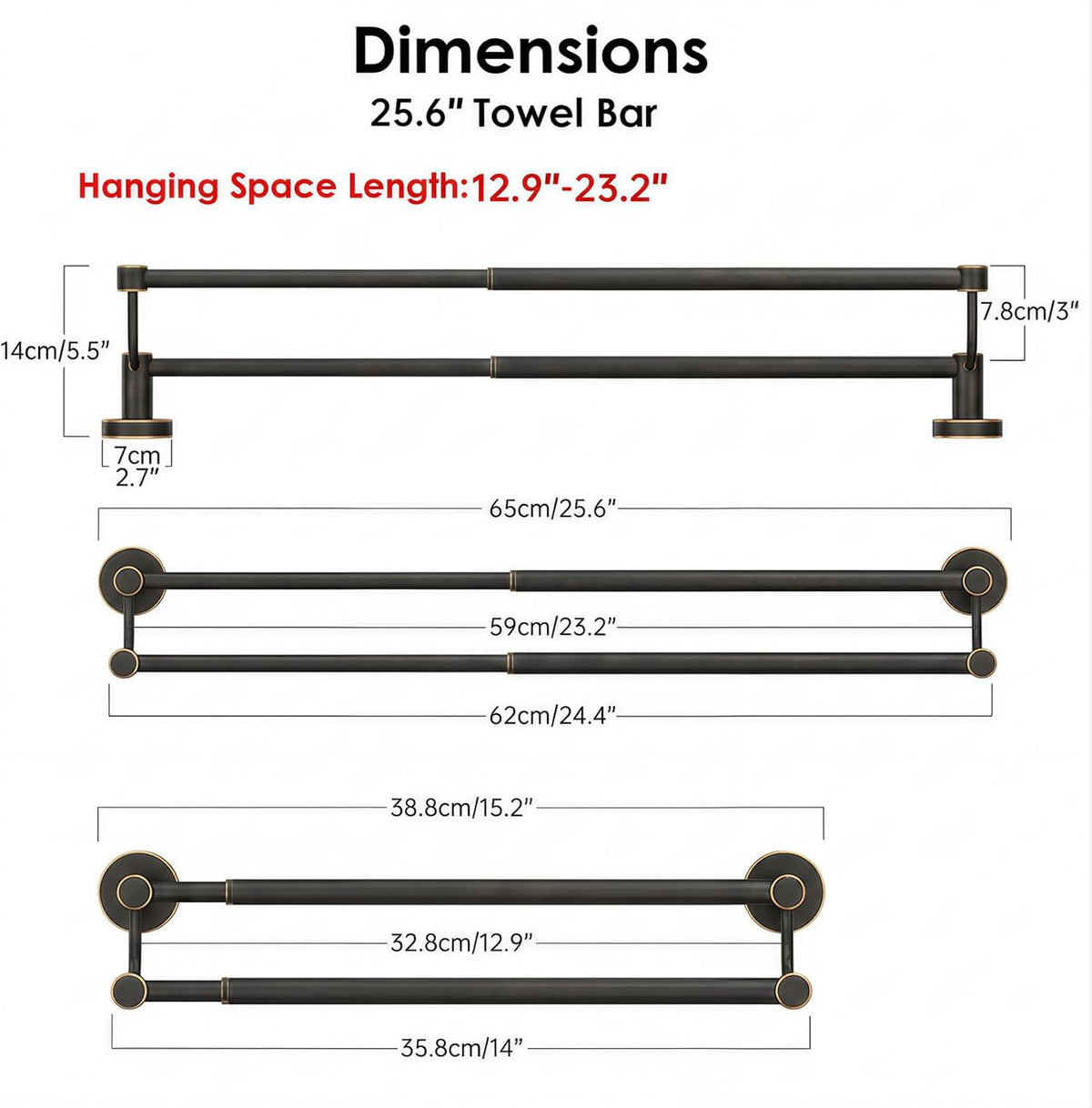 Double Towel Bar Towel Rack for Bathroom Wall Mounted Brushed Nickel