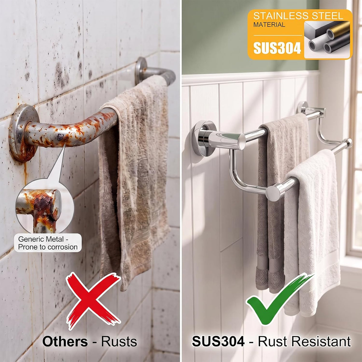 Double Towel Bar Towel Rack for Bathroom Wall Mounted Brushed Nickel