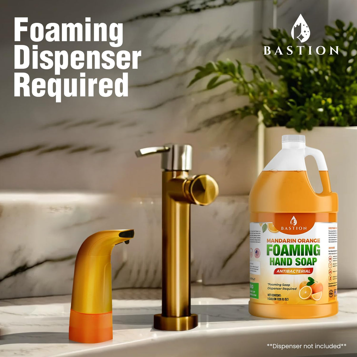 Foaming Antibacterial Hand Soap: Mandarin Orange Scented Instant Foam Hand Wash Refill 1 Gallon (128 oz) Bulk Jug. Made In The USA