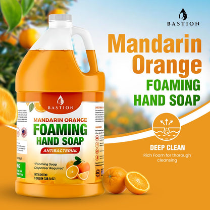 Foaming Antibacterial Hand Soap: Mandarin Orange Scented Instant Foam Hand Wash Refill 1 Gallon (128 oz) Bulk Jug. Made In The USA