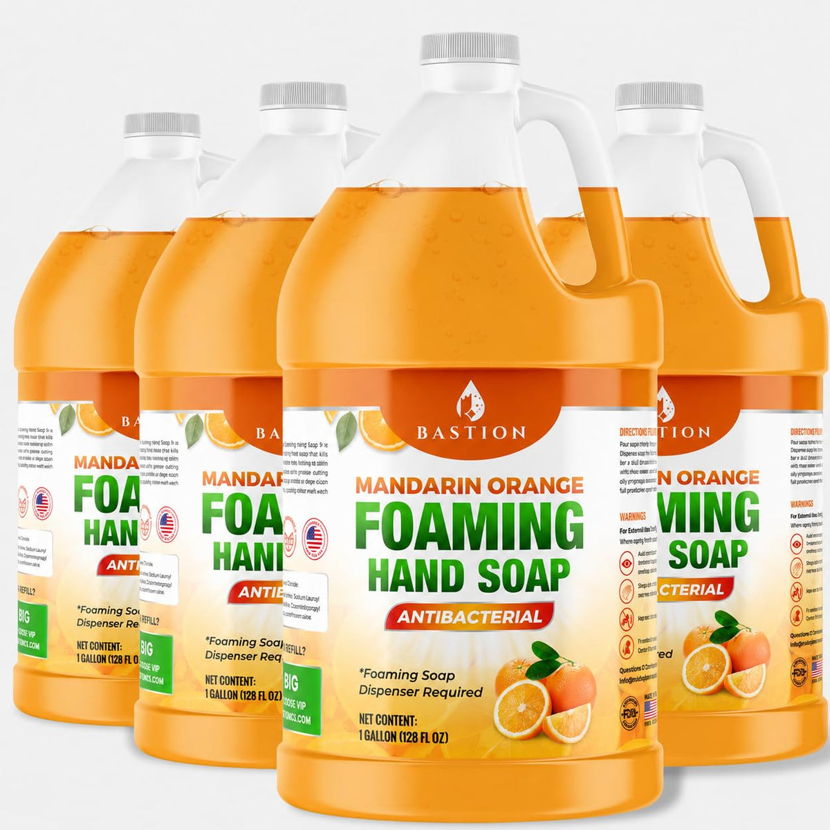 Foaming Antibacterial Hand Soap: Mandarin Orange Scented Instant Foam Hand Wash Refill 1 Gallon (128 oz) Bulk Jug. Made In The USA