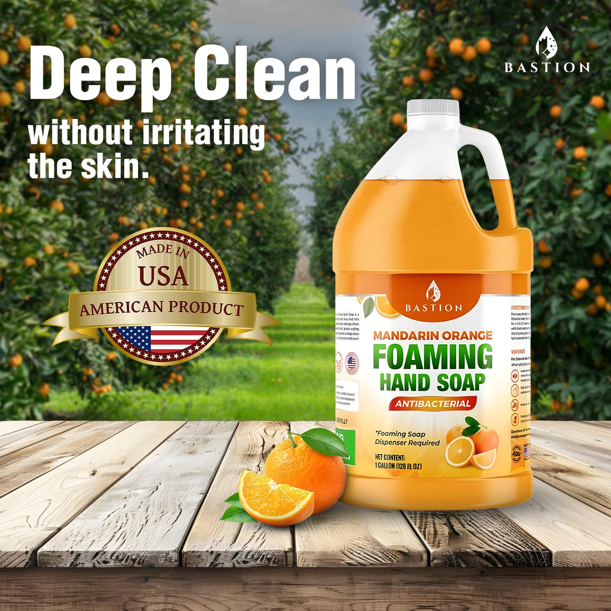 Foaming Antibacterial Hand Soap: Mandarin Orange Scented Instant Foam Hand Wash Refill 1 Gallon (128 oz) Bulk Jug. Made In The USA