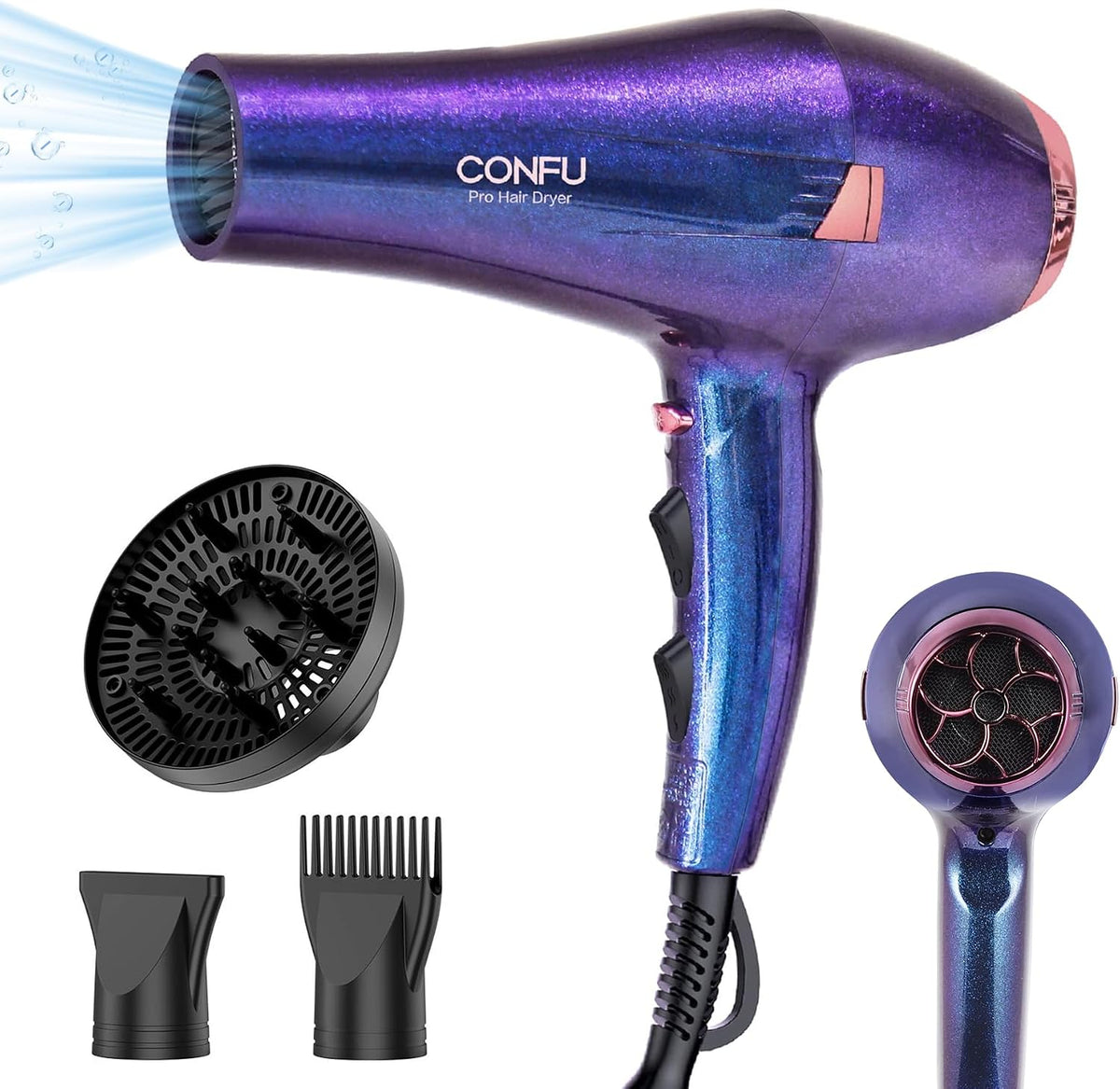 Hair Dryer Pro, Professional Ionic Salon Blow Dryer with Diffuser for Women and Men, 5X Fast Drying, Powerful and Quiet Hair Blow Dryer for Fast & Easy Styling (1875 Watts)