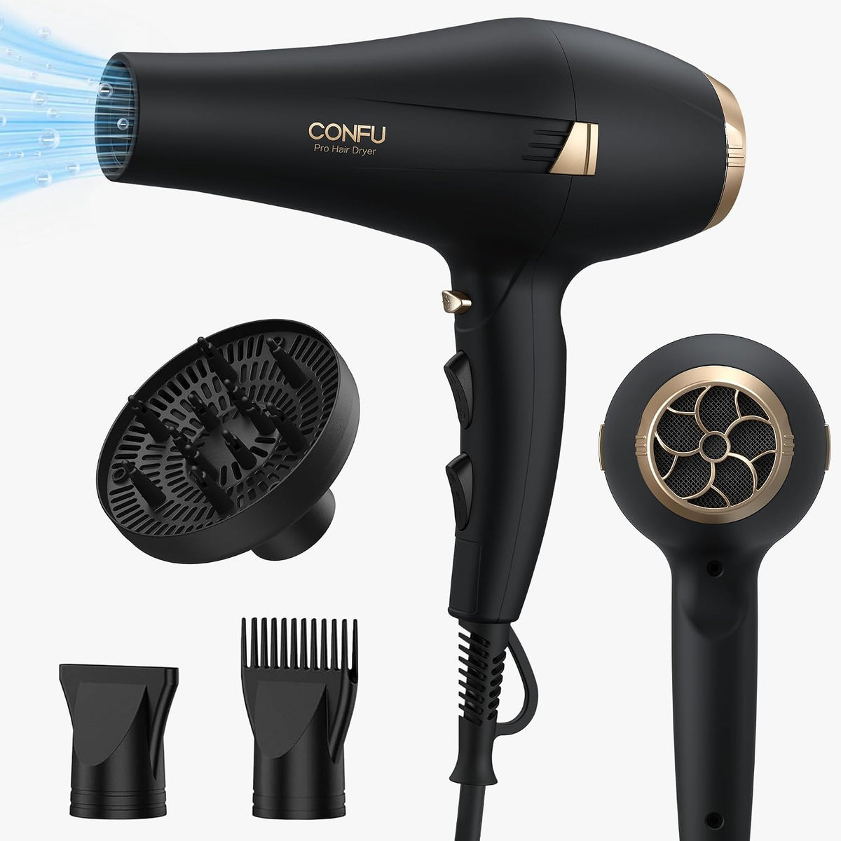 Hair Dryer Pro, Professional Ionic Salon Blow Dryer with Diffuser for Women and Men, 5X Fast Drying, Powerful and Quiet Hair Blow Dryer for Fast & Easy Styling (1875 Watts)