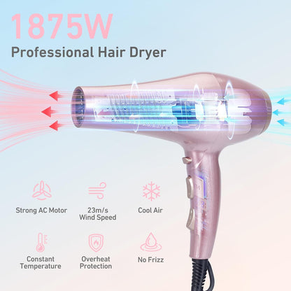 Hair Dryer Pro, Professional Ionic Salon Blow Dryer with Diffuser for Women and Men, 5X Fast Drying, Powerful and Quiet Hair Blow Dryer for Fast & Easy Styling (1875 Watts)