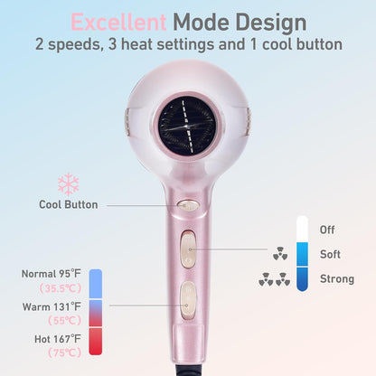 Hair Dryer Pro, Professional Ionic Salon Blow Dryer with Diffuser for Women and Men, 5X Fast Drying, Powerful and Quiet Hair Blow Dryer for Fast & Easy Styling (1875 Watts)