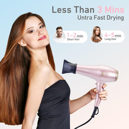 Hair Dryer Pro, Professional Ionic Salon Blow Dryer with Diffuser for Women and Men, 5X Fast Drying, Powerful and Quiet Hair Blow Dryer for Fast & Easy Styling (1875 Watts)