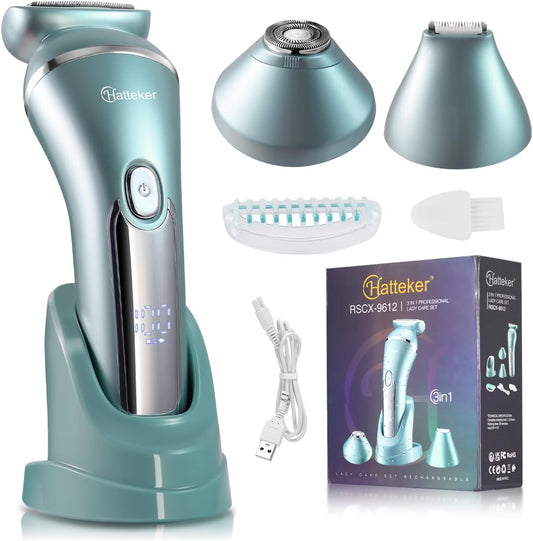 Electric Shaver for Women Lady Epilator Electric Razors Kit Hair Remover for Face Chin Arm Leg Armpit Bikini Trimmer Painless Waterproof USB Rechargeable Dry Wet with Detachable Head 3 in 1
