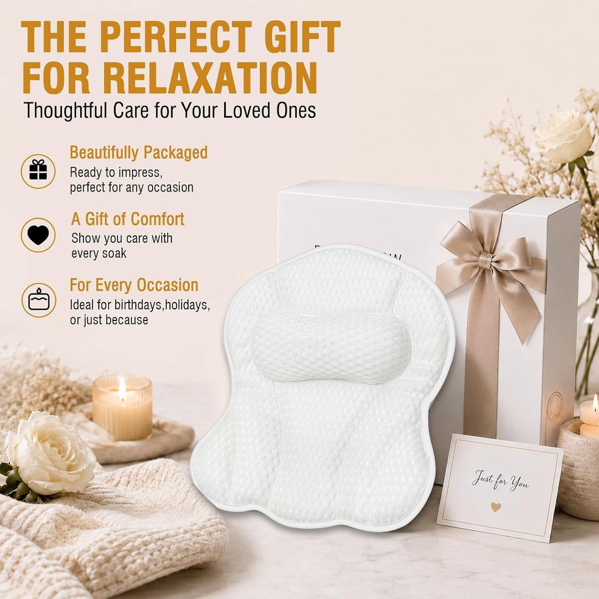 Bath Pillows for Tub,Luxury Bath Pillows for Tub with Head, Neck & Back Support,5D Air Mesh Bathtub Pillow with 6 Strong Suction Cups Relaxing Bath Accessories Spa Gift for Woman