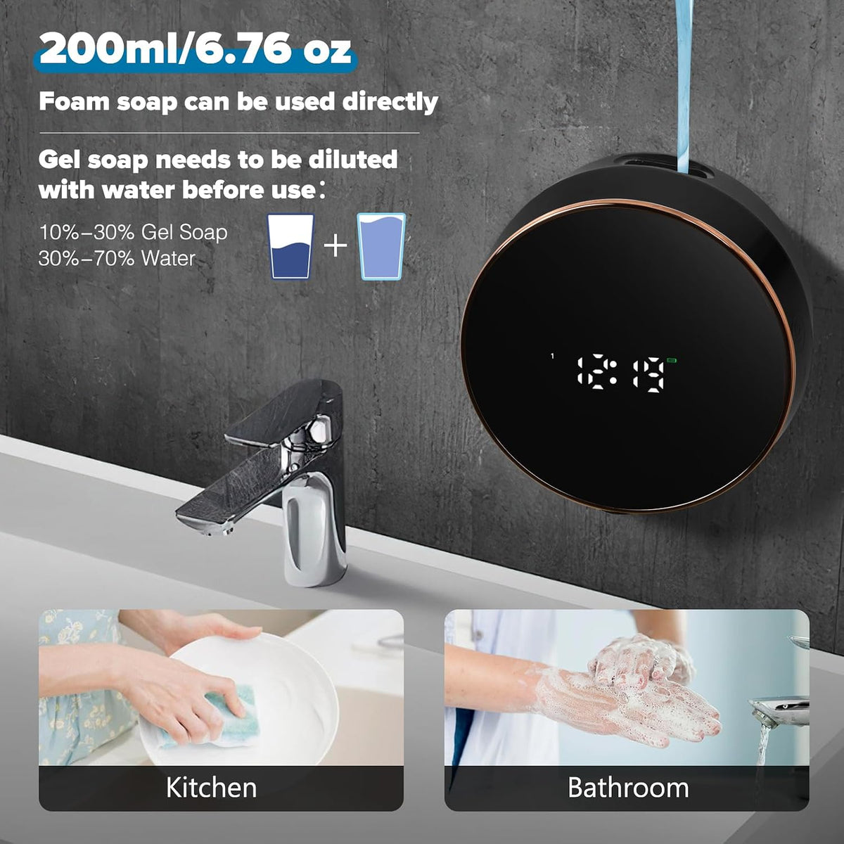 Automatic Soap Dispenser, Touchless Rechargeable Wall Mount