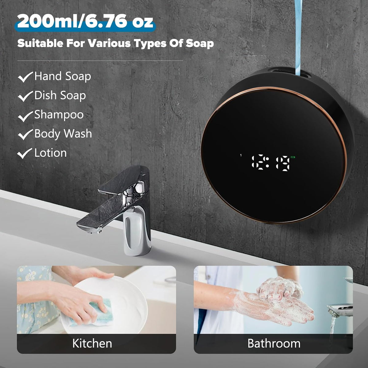 Automatic Soap Dispenser, Touchless Rechargeable Wall Mount