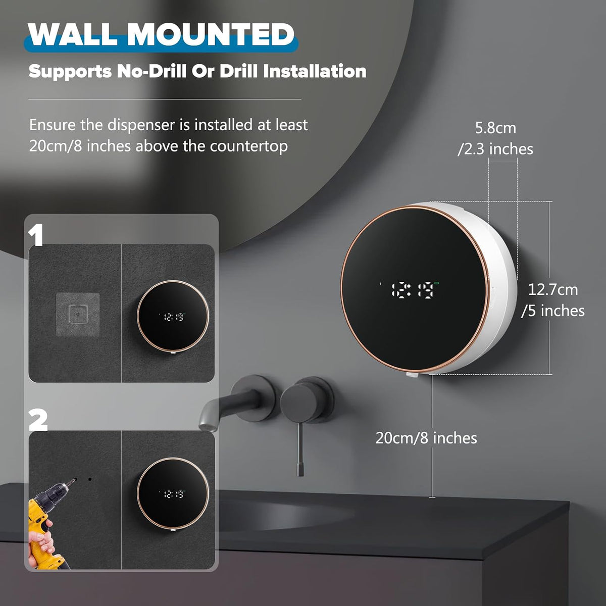 Automatic Soap Dispenser, Touchless Rechargeable Wall Mount