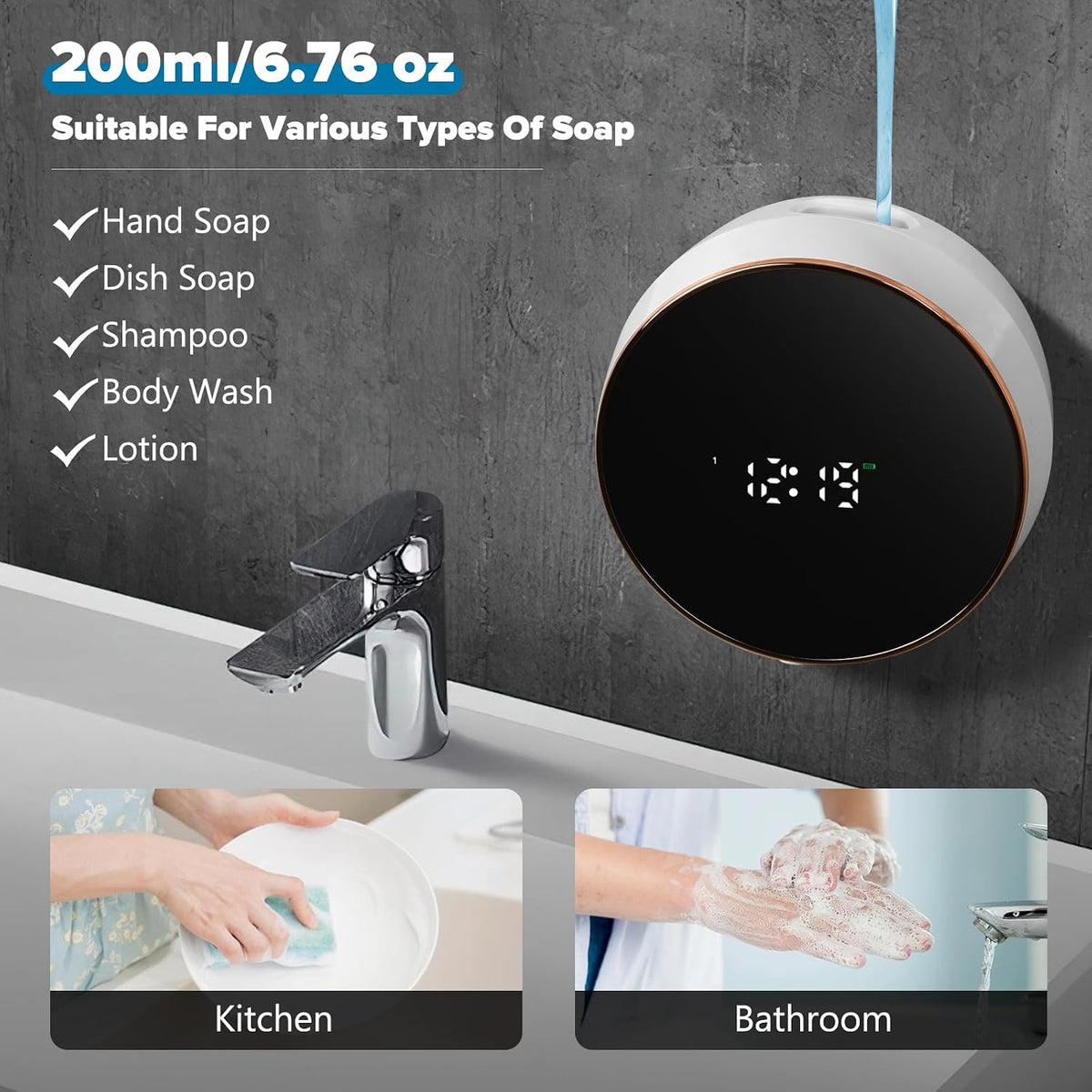 Automatic Soap Dispenser, Touchless Rechargeable Wall Mount