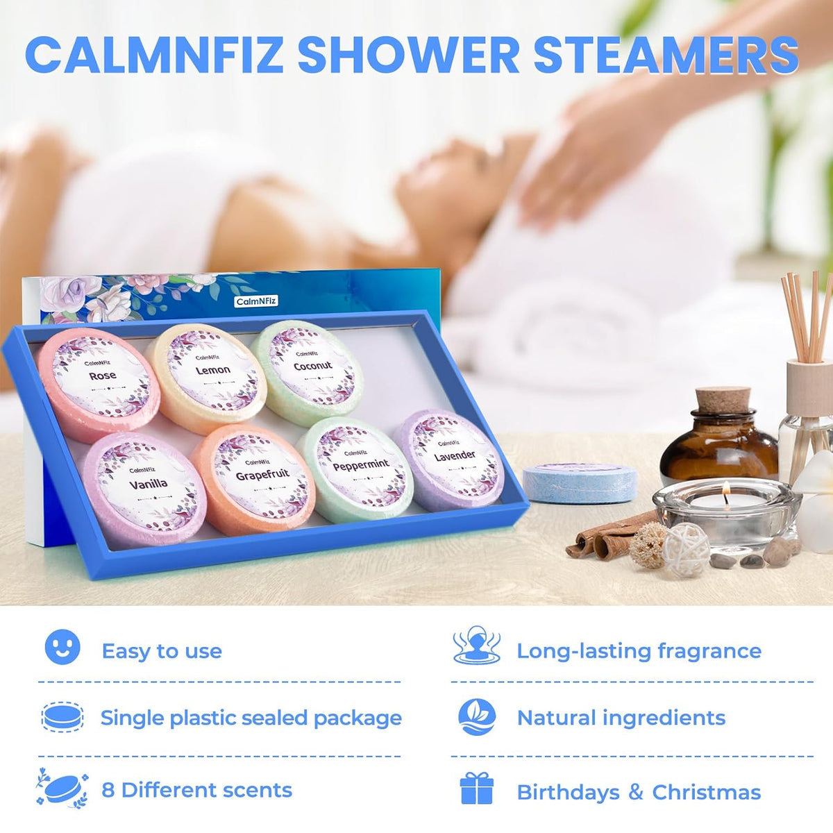 Shower Steamers Aromatherapy Self Care Gifts 8 Pack Set, Green | Birthday Gifts for Women, Mom, Wife, Friend, Teacher, Shower Bombs Essential Oil Tablets 8 Fragrances, Self-Care Relaxation