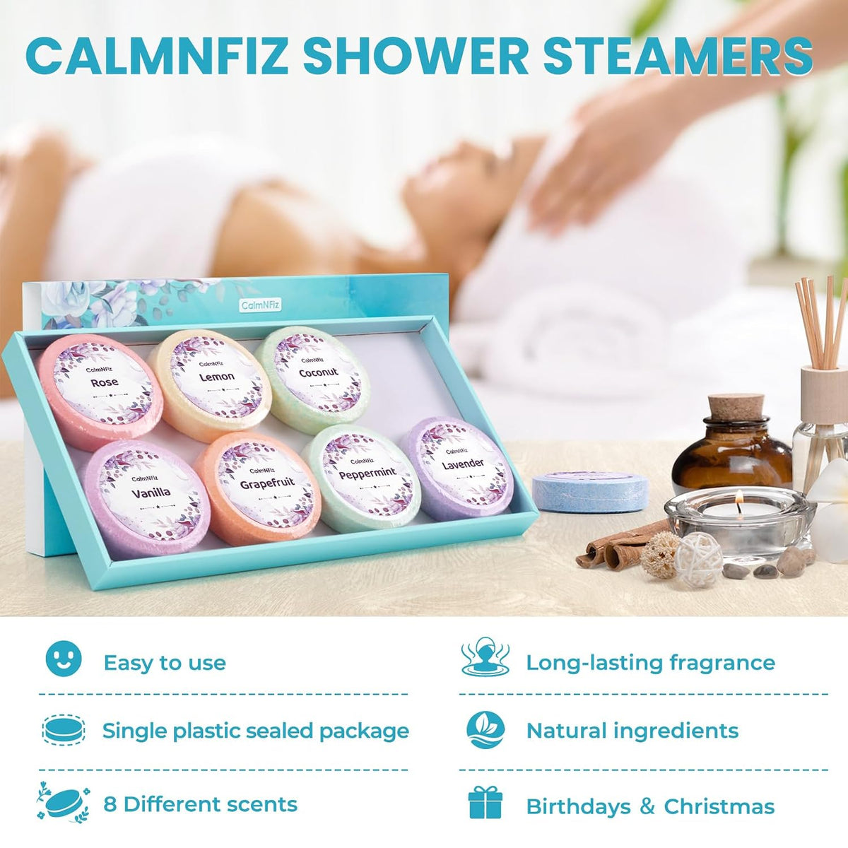 Shower Steamers Aromatherapy Self Care Gifts 8 Pack Set, Green | Birthday Gifts for Women, Mom, Wife, Friend, Teacher, Shower Bombs Essential Oil Tablets 8 Fragrances, Self-Care Relaxation