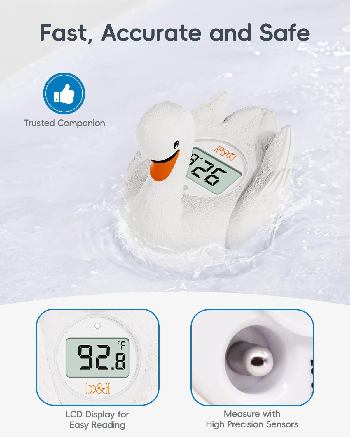 Baby Bath Thermometer, Swan Digital Infant Bathtub Thermometer, White | Reliable Temperature Readings, Easy to Read Screen, Waterproof, Instant Digital Room Temperature, Safe Floats in Water Toy