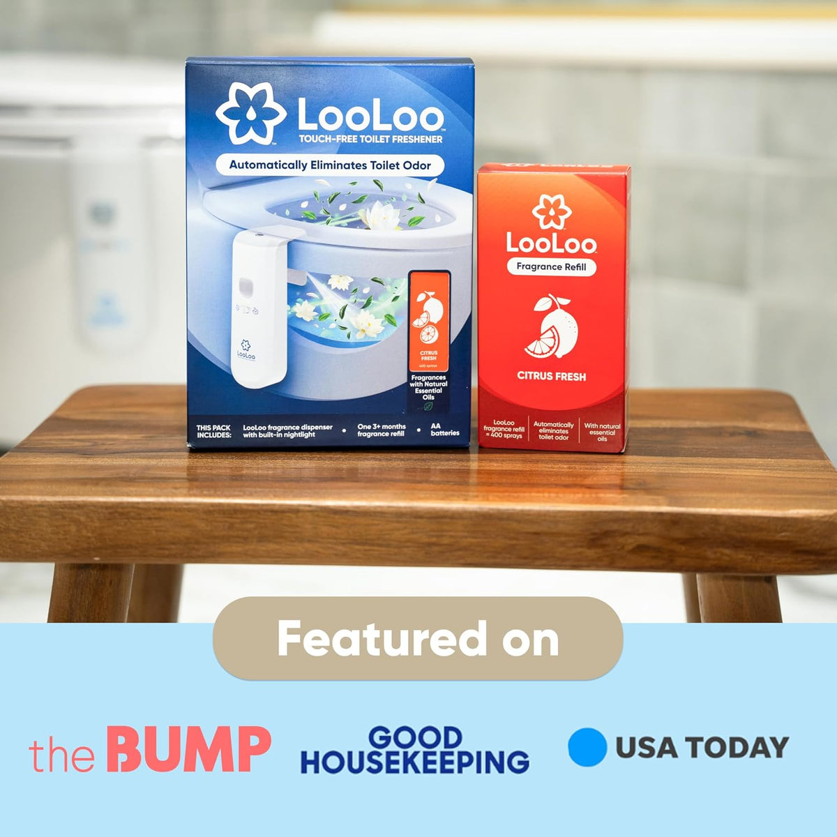LooLoo Automatic Toilet Air Freshener Starter Kit, Citrus Fresh