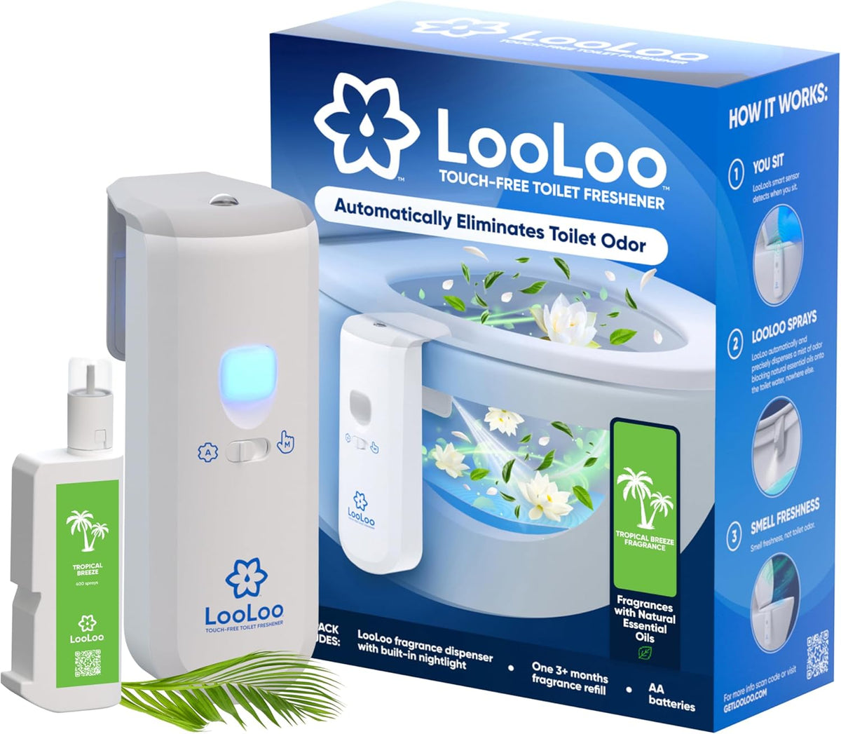 LooLoo Automatic Toilet Air Freshener Starter Kit, Citrus Fresh