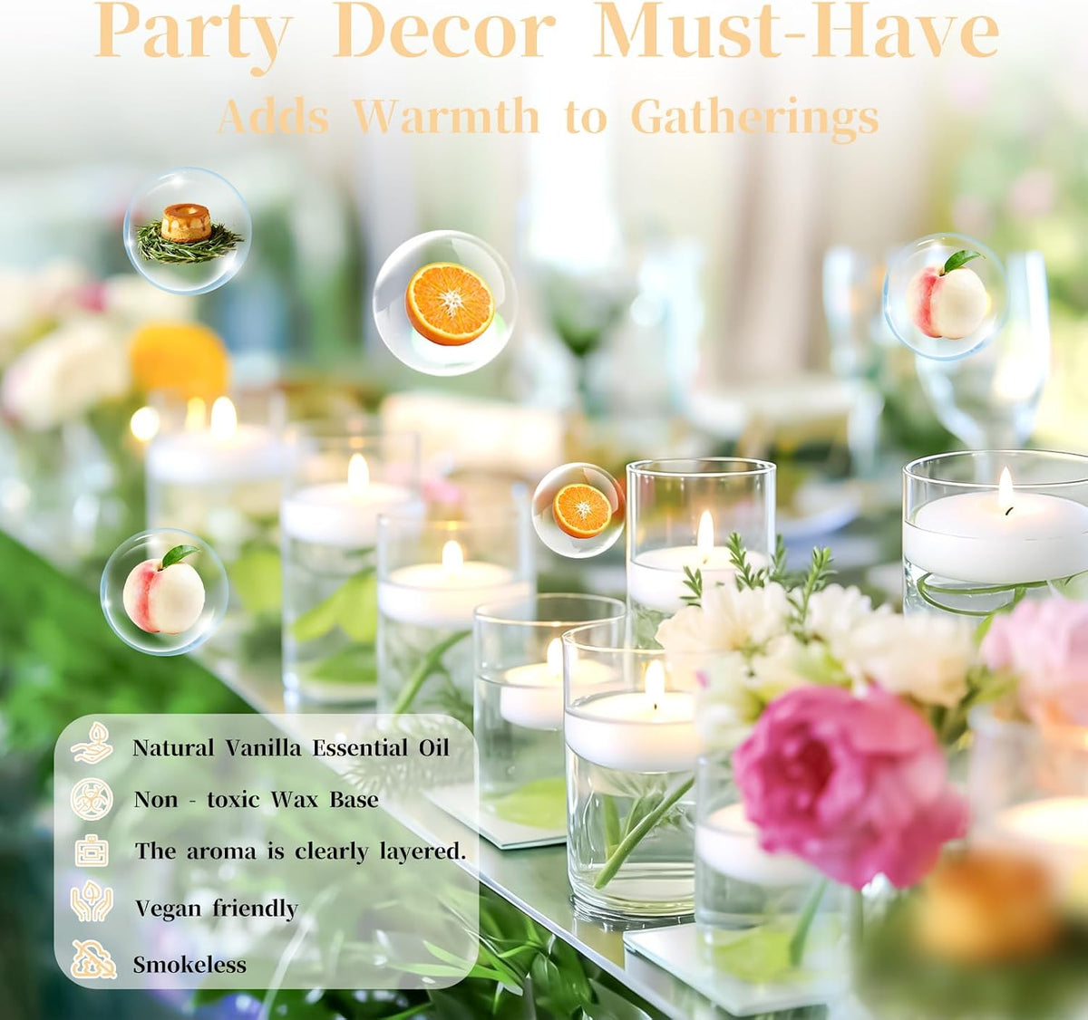 3 Inch Vanilla Sugar Scented Floating Candles,36 Pack White Floating Disc Candles, 8-10 Hour Long Burning for Wedding Centerpieces, Home Spa, Holiday Party & Pool Decor,Outdoor Dinners