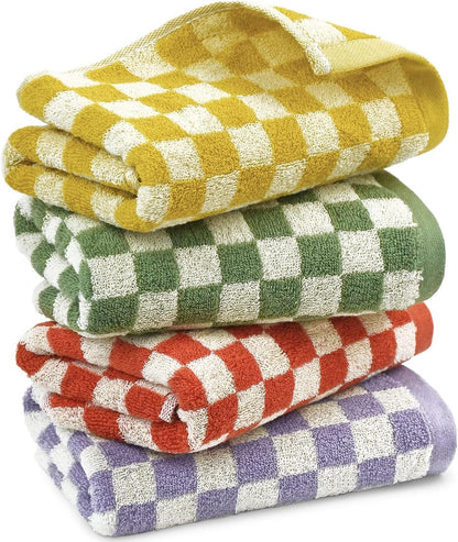 Hand Towels for Bathroom 4 Pack, Checkered Hand Towel Set