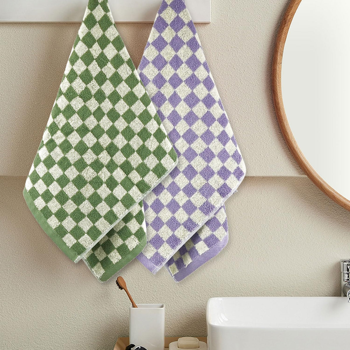 Hand Towels for Bathroom 4 Pack, Checkered Hand Towel Set