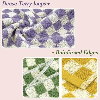 Hand Towels for Bathroom 4 Pack, Checkered Hand Towel Set