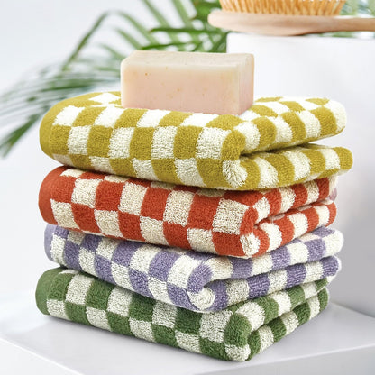 Hand Towels for Bathroom 4 Pack, Checkered Hand Towel Set