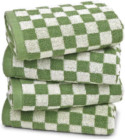 Hand Towels for Bathroom 4 Pack, Checkered Hand Towel Set