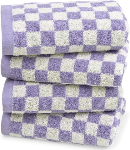 Hand Towels for Bathroom 4 Pack, Checkered Hand Towel Set