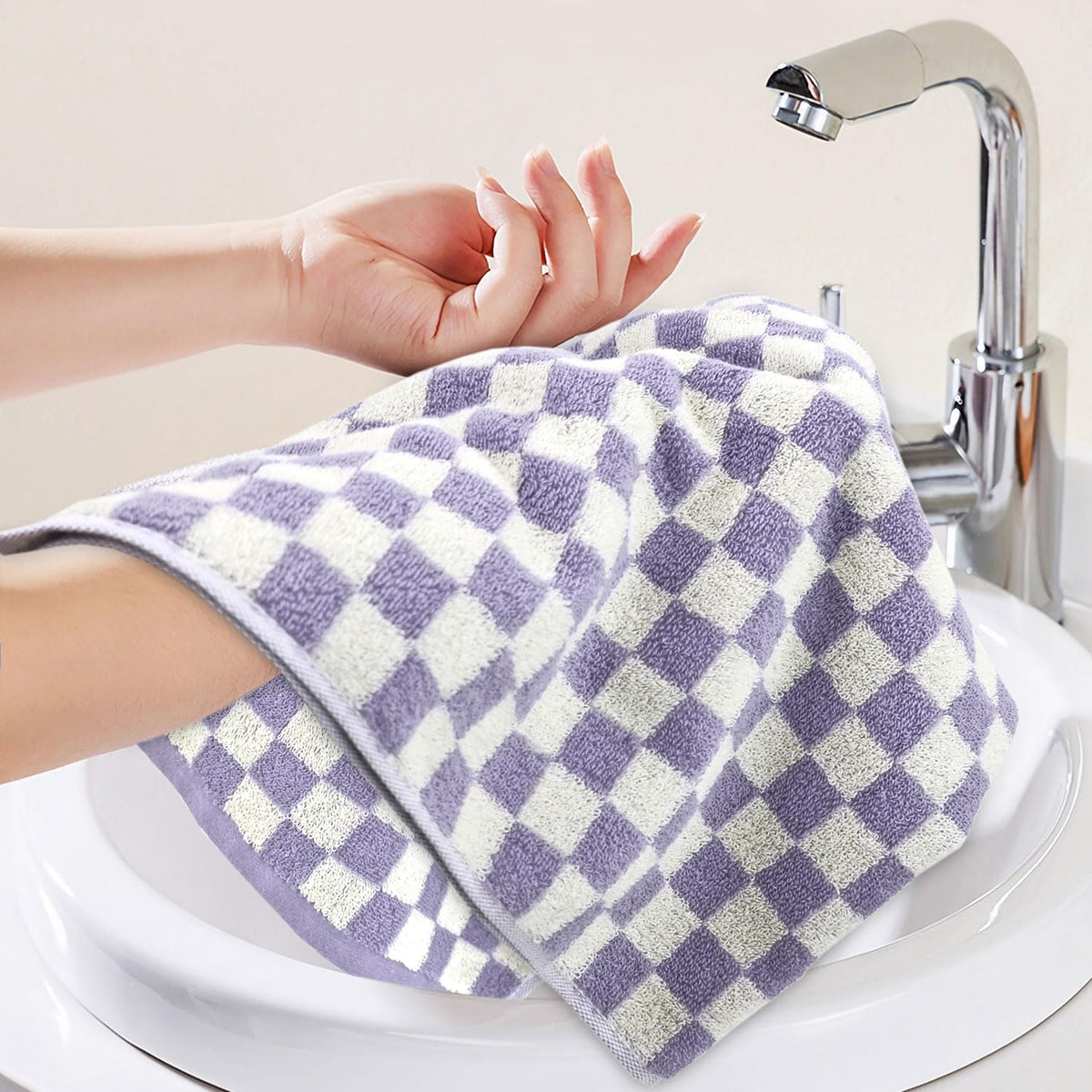 Hand Towels for Bathroom 4 Pack, Checkered Hand Towel Set