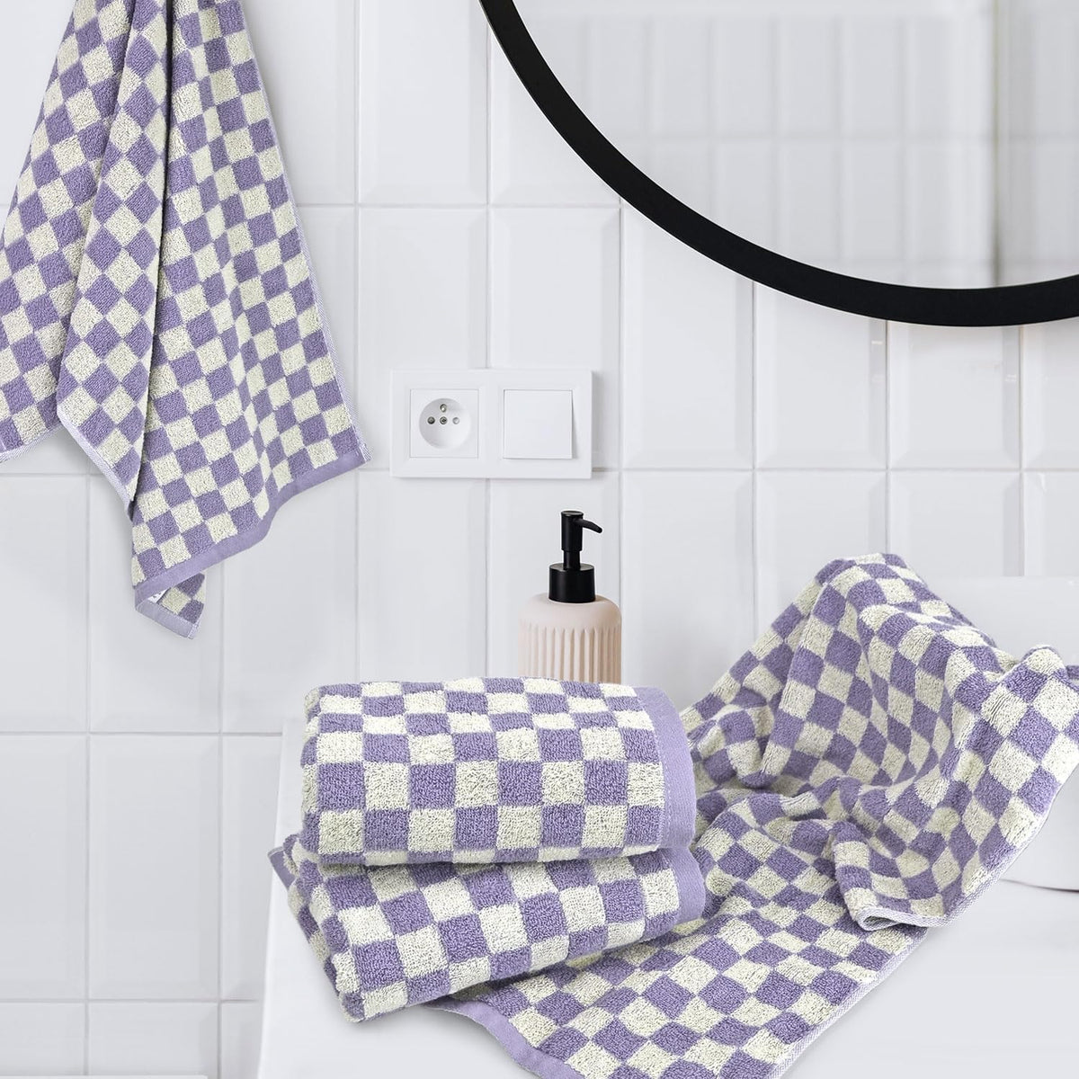 Hand Towels for Bathroom 4 Pack, Checkered Hand Towel Set