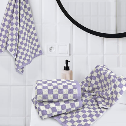 Hand Towels for Bathroom 4 Pack, Checkered Hand Towel Set