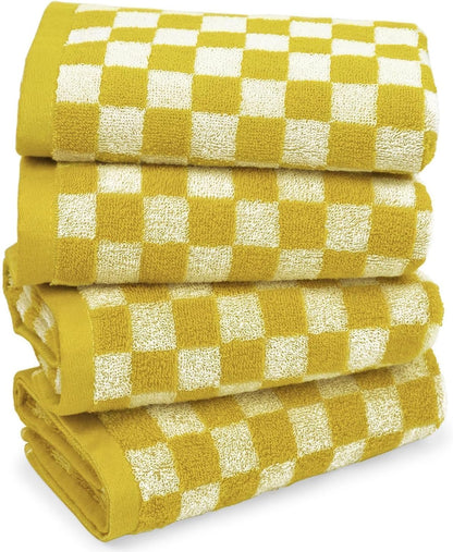 Hand Towels for Bathroom 4 Pack, Checkered Hand Towel Set