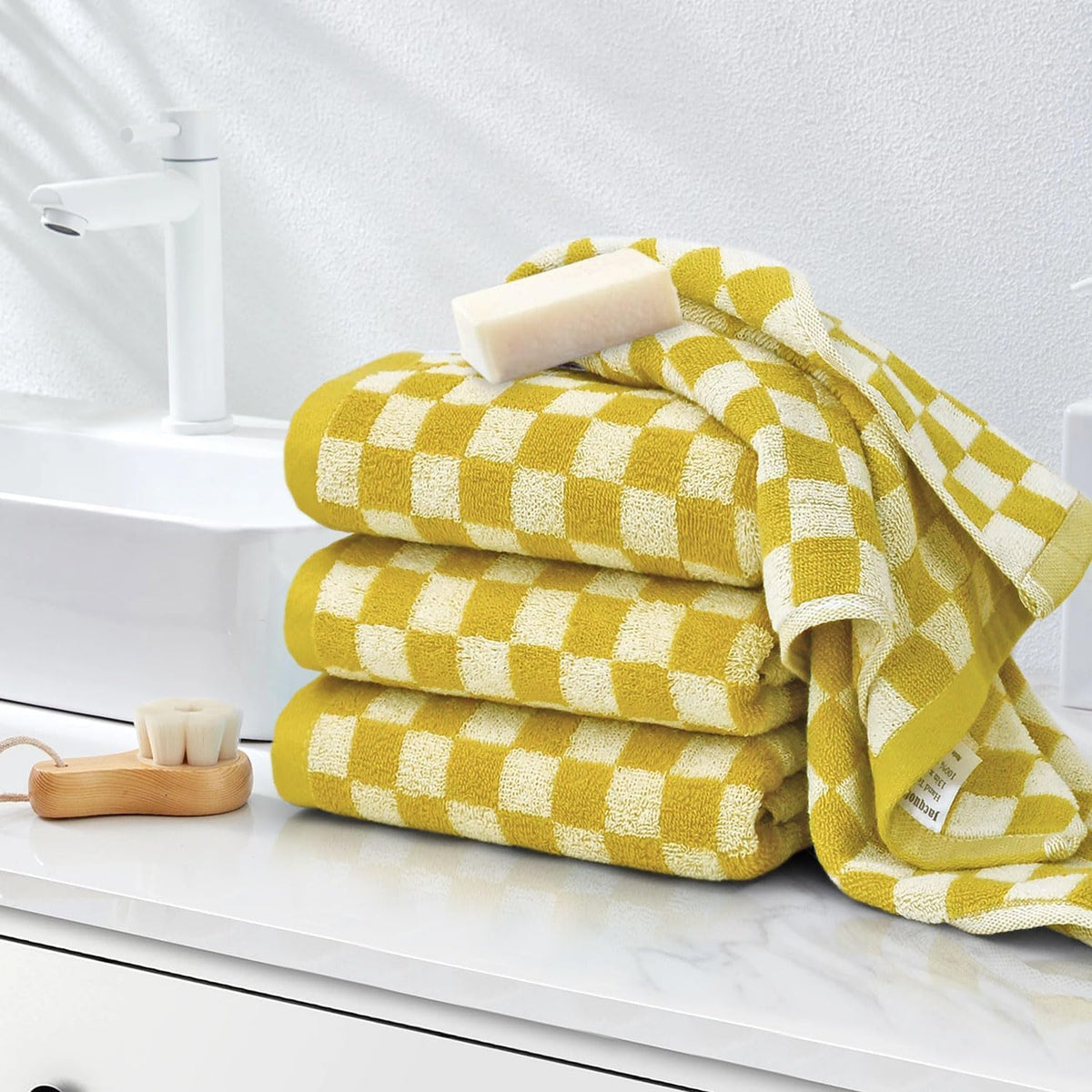Hand Towels for Bathroom 4 Pack, Checkered Hand Towel Set