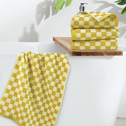 Hand Towels for Bathroom 4 Pack, Checkered Hand Towel Set