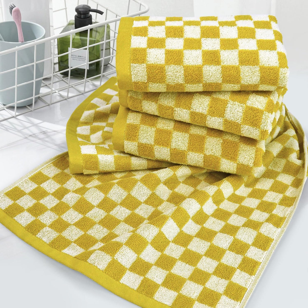 Hand Towels for Bathroom 4 Pack, Checkered Hand Towel Set