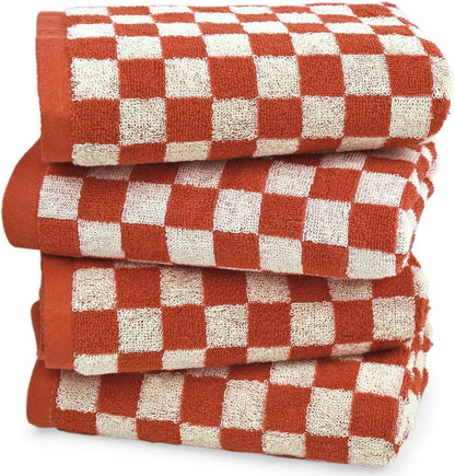 Hand Towels for Bathroom 4 Pack, Checkered Hand Towel Set