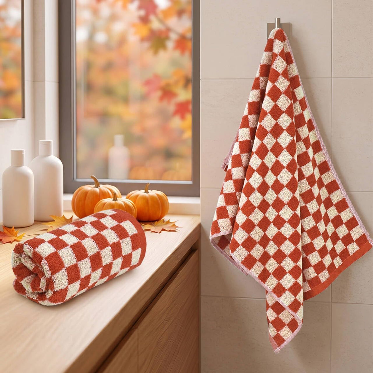 Hand Towels for Bathroom 4 Pack, Checkered Hand Towel Set